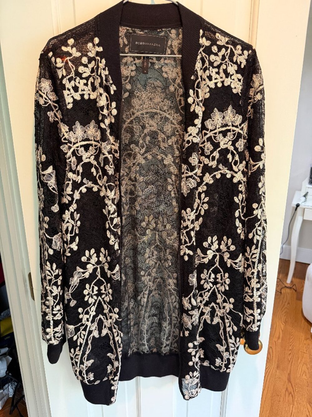 BCBGMAXAZRIA Gabriel Embroidered Lace Long Bomber Jacket Size Small